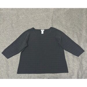 Stonebridge Womens 2X Top Black Knit Square Neck 3/4 Sleeve Ribbed